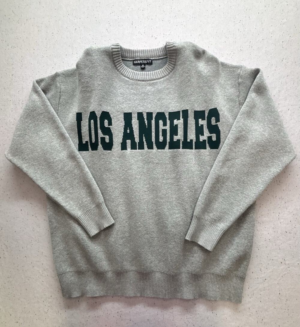 Harper & Ivy Los Angeles Sweater Womens M Gray Green Knit Oversized Crewneck